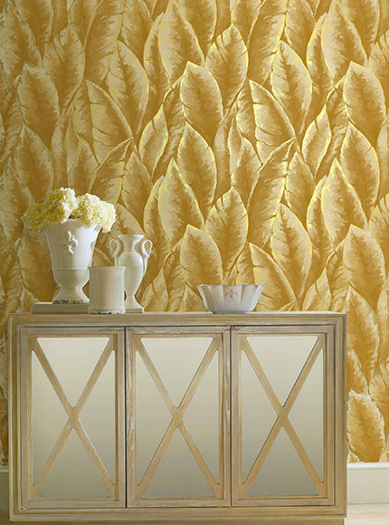 کاغذ دیواری طرح استوایی برگ دار از آلبوم Exotic طلایی دیوار شاخص