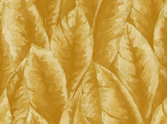 کاغذدیواری با طرح برگ استوایی طلایی رنگ