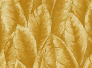 کاغذدیواری با طرح برگ استوایی طلایی رنگ