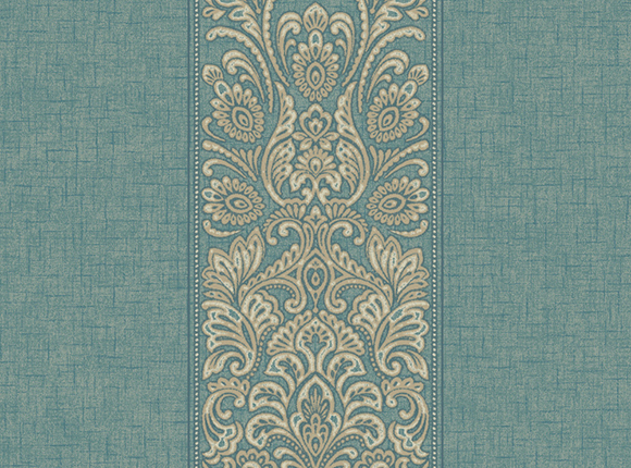 کاغذدیواری داماسک آلبوم East village با پس زمینه سبز و گل طلایی