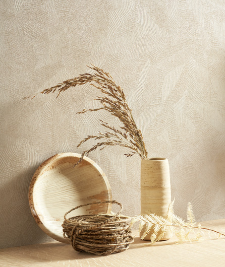 کاغذدیواری با طرح ظریف آوندهای برگ از آلبوم Escale Vegetale کرم رنگ