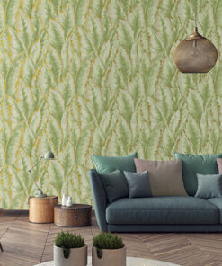 کاغذ دیواری طرح استوایی برگ دار از آلبوم Exotic سبز و طلایی