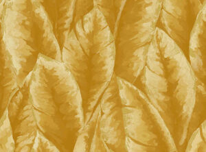 کاغذدیواری با طرح برگ استوایی طلایی رنگ